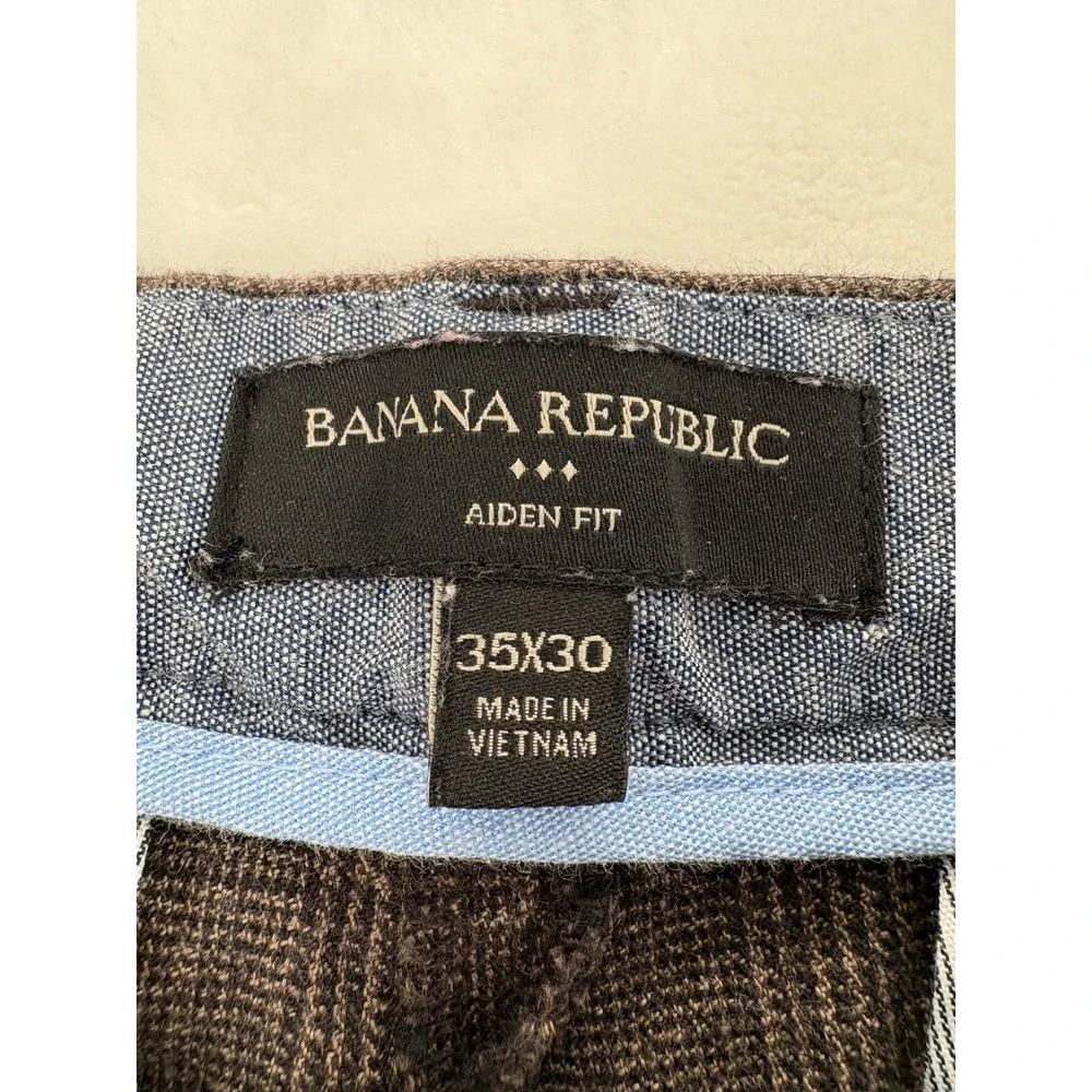 Banana Republic Chinos Mens 35x30 Aiden Fit Brown Glen Plaid Slim Straight Pants